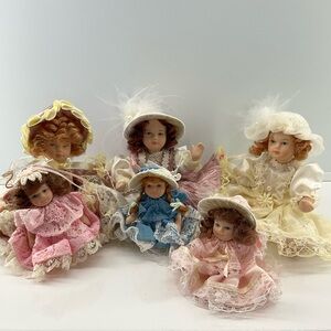 VINTAGE Porcelain Dolls (6) Two Sizes Victorian Hangable (3) Somewhat Posable